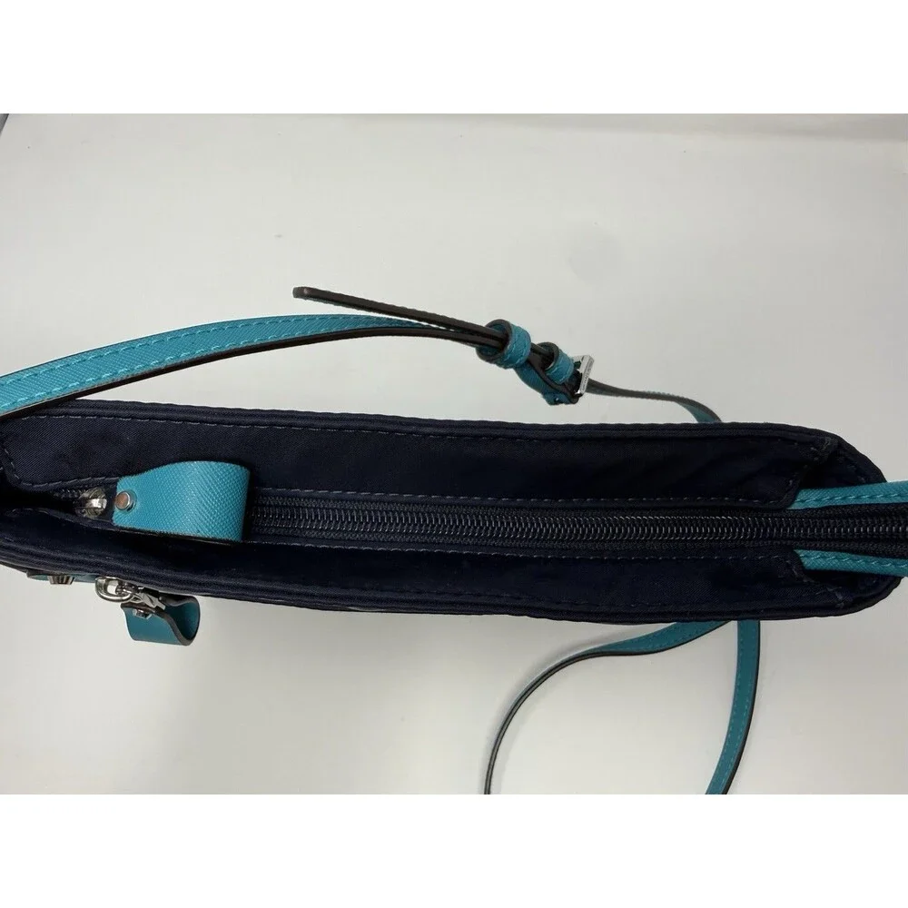 Michael Kors Navy Blue Nylon Crossbody Bag Turquoise Trim Adjustable Strap